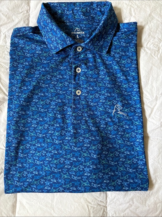 Rhoback Other - Rhoback Men's Navy and Light Blue Shark Pattern Polo
